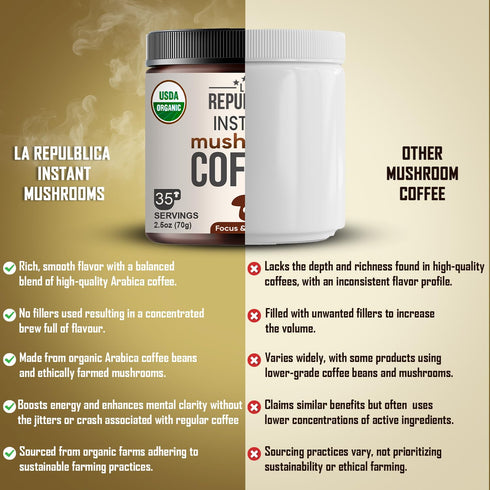 100% 5 Immunity, 35 La Republica Instant Mushroom Coffee Organic Arabica Coffee with Lions Mane, Reishi & More