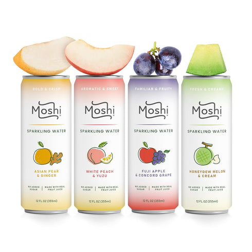 Moshi Asian Flavored Sparkling Water 12 Pack - Carbonated Drink Made With