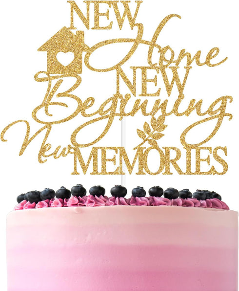 Gold Glitter New Home New Beginning New Memories Cake Topper, Sweet Home