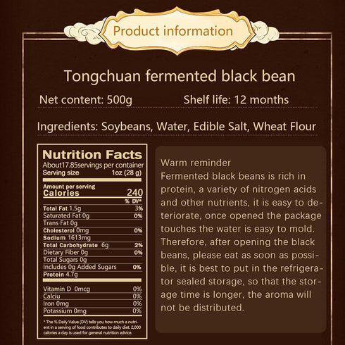 SPFLAUFR 500g,Dried fermented black bean black beansBean drum sauceSoybean drum, Tempeh is a traditional Chinese
