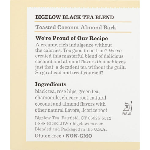 36 (2 18) Bigelow Toasted Coconut Almond Bark Tea Bags boxes