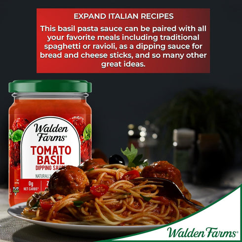 12 oz Walden Farms Tomato Basil Pasta Sauce Zero Calorie, Sugar Free, Keto & No Carb Sauce for Pasta, Veggies & More