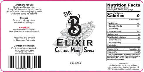 2-Pack, immediate Dr. B's Elixir - Cooling Mouth Spray provides relief from the pain of spicy foods