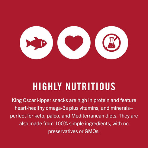 3.54 (Pack 1), King Oscar Kipper Snacks, Ounce Cans of Lightly Smoked Herring Fillets, Wild Caught Canned Herring