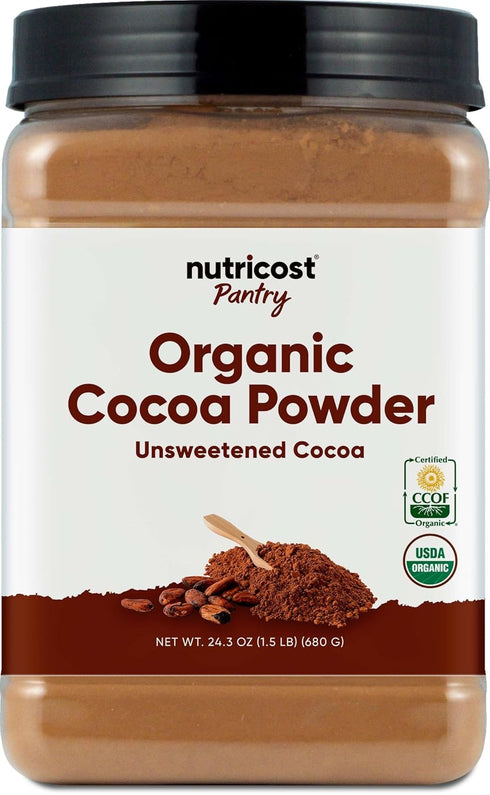 Nutricost Pantry Organic Cocoa Powder (1.5 Pounds Per Bottle) Non GMO, Gluten