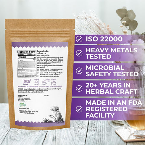 50 50 Count Bags Dried Sage Herb Herbs Tea (Salvia Officinalis) - Tea Bags Salvia Sage