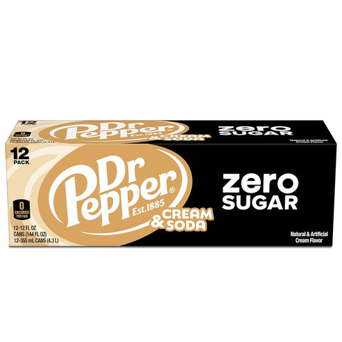 12 oz 12 pack DR PEPPER and Cream Soda Zero Sugar, fl cans