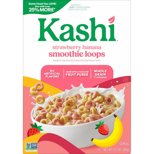 12.7oz (1 Kashi Breakfast Cereal, Whole Grain, Vegan, Strawberry Banana Smoothie Loops, Box Box)