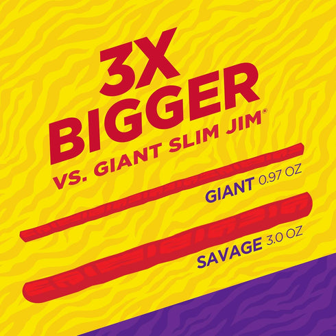 3.0 oz. (12 Count) Slim Jim Savage Smoked Meat Sticks, Original Flavor, High Protein