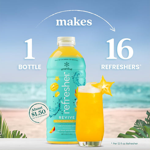 48oz Smartfruit Revive Refresher Star Fruit, Passion Fruit, Mango Made with Real Fruit Juice, No Added Sugar, Coconut