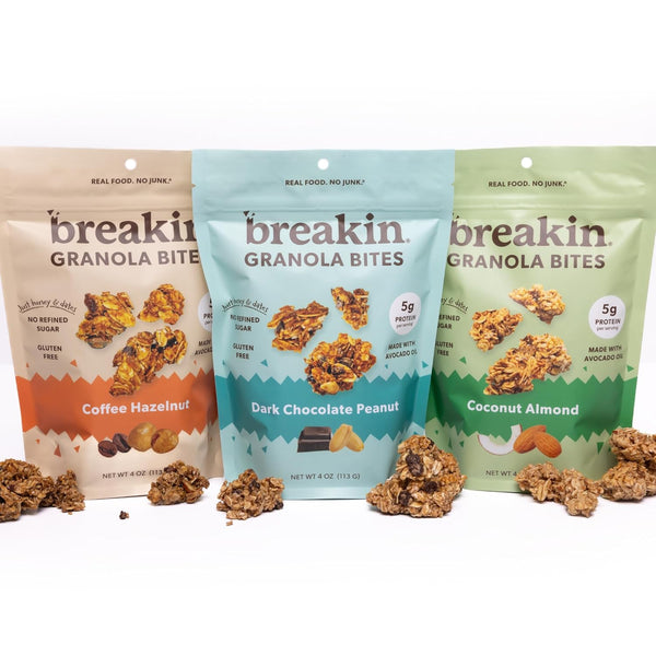 Breakin Protein & Fiber Granola Bites Variety Pack, (3 Pack, 4oz Each)