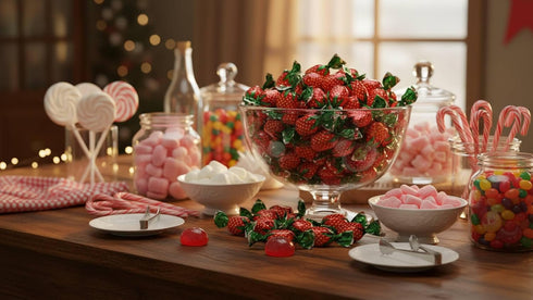 (4 Hard Strawberry Candy - Individually Wrapped Strawberry Candies with Soft Center - Filled Bon Bon Bulk Hard Candies
