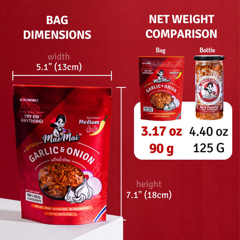 9.51oz (3-PACK) MaeMai Chili Crisp (MEDIUM HOT Spice) - Spicy Umami Onion & Garlic Flakes - All-Purpose Seasoning