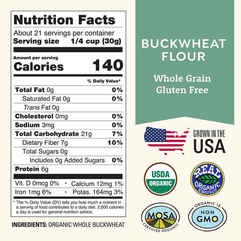 1.5 lb Organic Buckwheat Flour - Non-GMO, USDA Organic, Gluten Free, Vegan - For Baking Bread, Pancakes, and More!