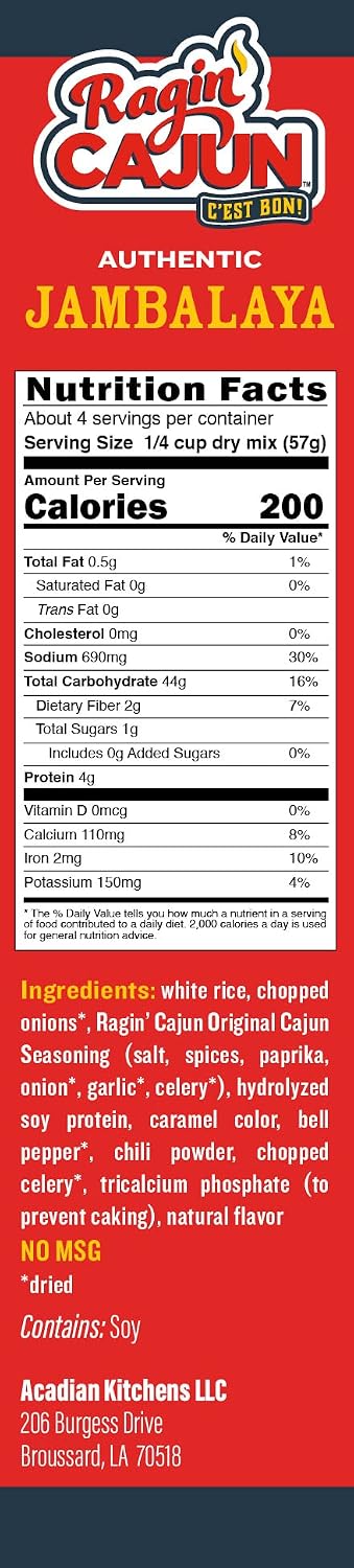 8 (Pack 6) Ragin' Cajun Authentic Jambalaya Mix, No MSG, Ounces