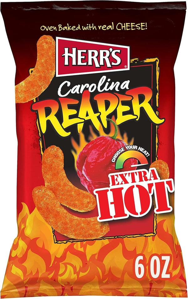 Herrs Cheese Curls, Carolina Reaper Flavor, Gluten Free Snacks, 6oz Bag (12