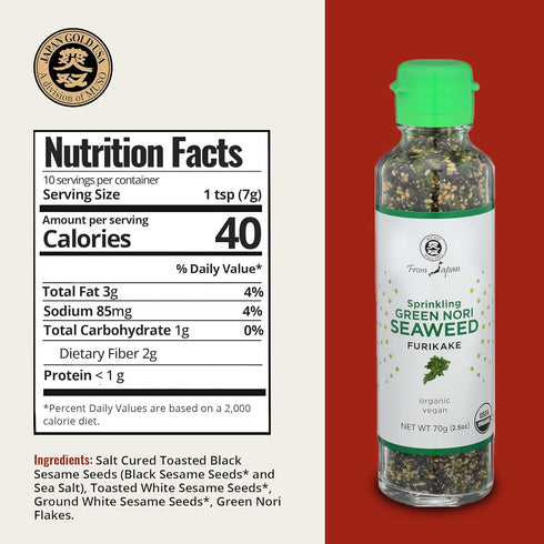 Muso From Japan Green Nori Seaweed Furikake, Vegan-Friendly, USDA Organic Seasoning for Rice, Sushi, Salads, 2.5 oz