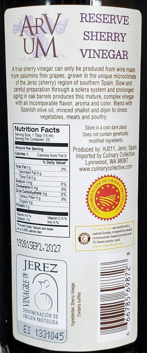 (12.75 oz) Arvum Sherry Vinegar, Oak Aged and Imported from Spain