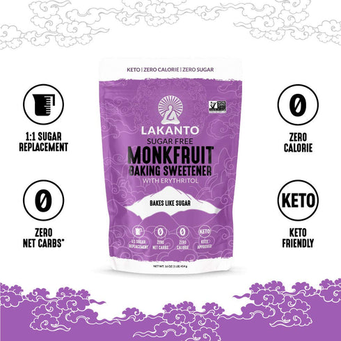 Lakanto Baking Monk Fruit Sweetener with Erythritol, Zero Calorie Sugar Substitute, 1 lb for Baking