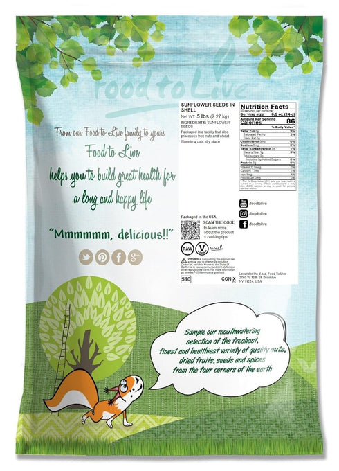 5 Food to Live Raw Sunflower Seeds in Shell, Pounds Fresh, Crunchy and Nutty Snack for on-the-go, Preservative-free