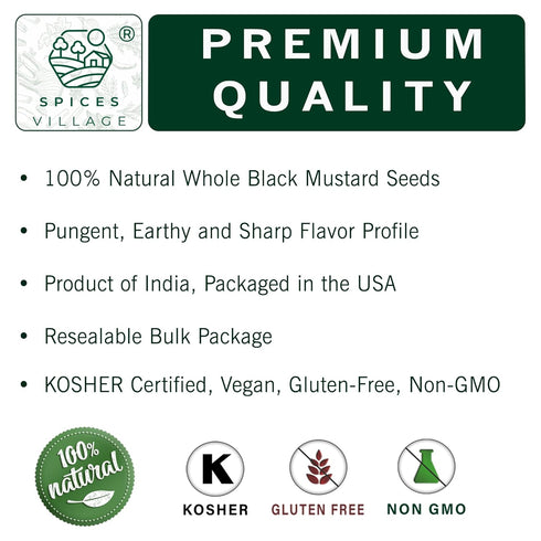 8 oz, SPICES VILLAGE Black Mustard Seeds, Whole Mustard Spice for Pickling and Chutney, Kosher, Gluten Free, Non GMO