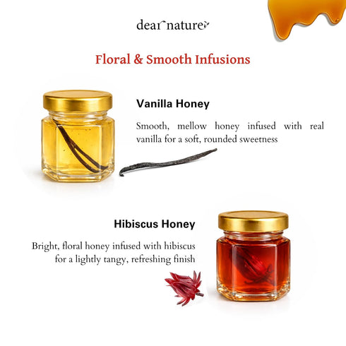 Dear Nature Set 8 Pack (1.5 oz Pack 8) Infused Honey Gift Flavor Infused Honey Variety Saffron, Cardamom, Cinnamon