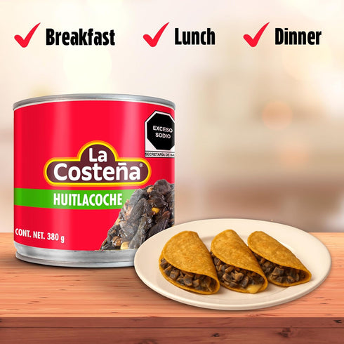 13.4 oz, 12 Pack La Costea Huitlacoche - Traditional Gourmet Mexican Food for Quesadillas, Tacos, Tamale, Umami