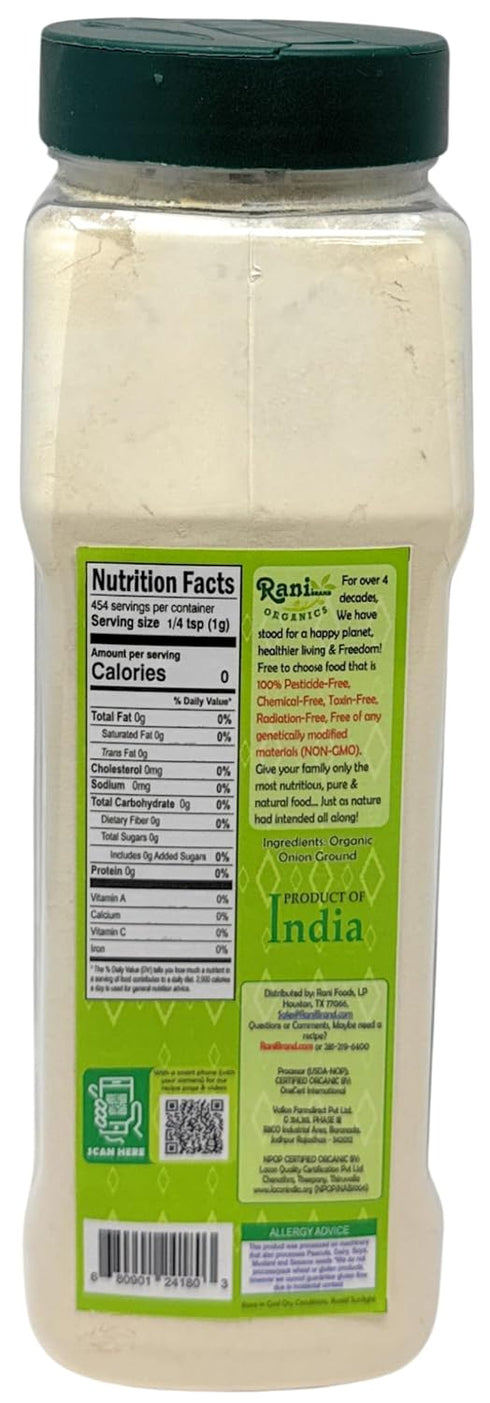 16oz (1lb) 454g Rani Organic Ground Onion (Pyaaz Powder) PET Jar ~ All Natural | Gluten Friendly | Vegan | NON-GMO |