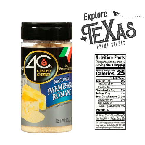 4C 2-Pack 8oz of Natural Parmesan-Romano Premium Grated Cheese, All Natural, No Preservatives Plastic Jar