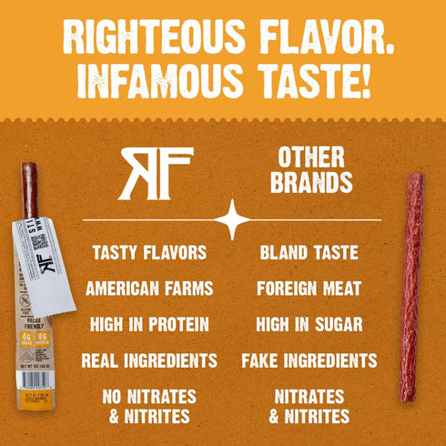 100% 8g 24 Count Righteous Felon Meat Sticks | Pasture Raised Pork | Protein per Stick | Keto, Gluten-Free, Low Sugar