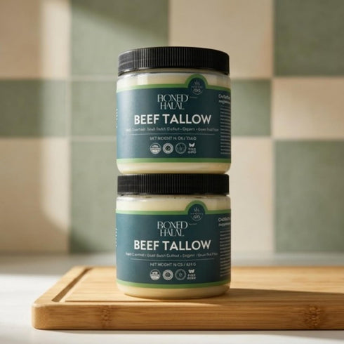 32 oz (2 16 oz) Boxed Halal Grass-Fed Beef Tallow Total x Traditional Cooking Oil for High-Heat Frying, Searing