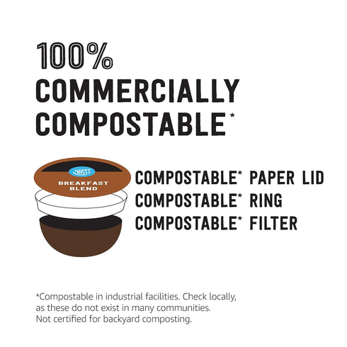 96 Count Amazon Brand - Happy Belly Breakfast Blend Compostable Coffee Pods, Light Roast, Compatible with K-Cup Brewer