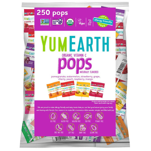 YumEarth Organic Vitamin C Pops Variety Pack, 250 Fruit Flavored Favorites Lollipops,