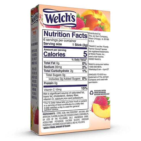0.48 OZ (Pack 4) Welch's Strawberry Peach Singles To Go Drink Mix