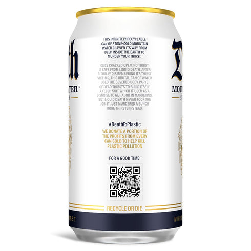 12 Oz (Pack 12) Liquid Death Still Mountain Water, Real Mountain Source, Ice-Cold Cans, Infinitely Recyclable, Fl
