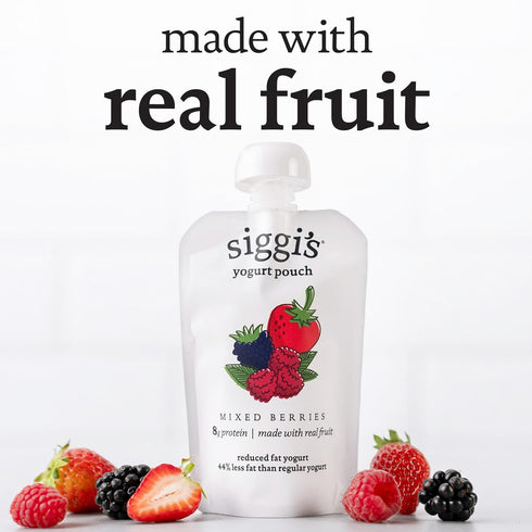 3.5 oz. 4 2% siggi's Kids Lowfat Yogurt Pouches, Mixed Berries, Each, Ct Milkfat