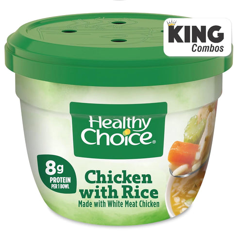 KING COMBOS 14 oz Pack (2) Healthy Choice Chicken With Rice Soup, Microwave Bowl, + QR Code