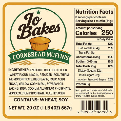 JO BAKES 8 Count Cornbread Muffins Bakery-Style Snack