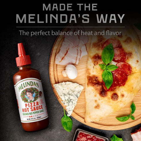 Pizza Hot Sauce, Melinda’s, Crushed Red Pepper, Fresh Ingredients, Cayenne Peppers, Garlic, Tomatoes, 12oz, 1 Pack