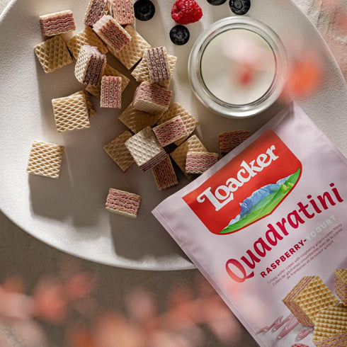 30% Pack 6 Loacker Quadratini Raspberry Yogurt Wafer Cookies LARGE - Less Sugar - Premium Crispy Bite Size Wafers