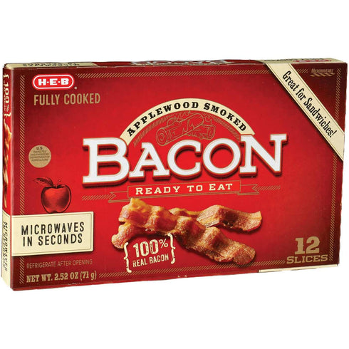 HEB Fully Cooked Applewood Smoked Bacon, 12 Slices, 2.52 oz, small