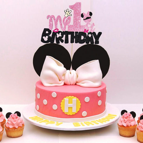 BEISHIDA Girls Cake Topper Mouse, Birthday Party Decorations, My 1st Birthday Pink and Black Mouse Party Supplies