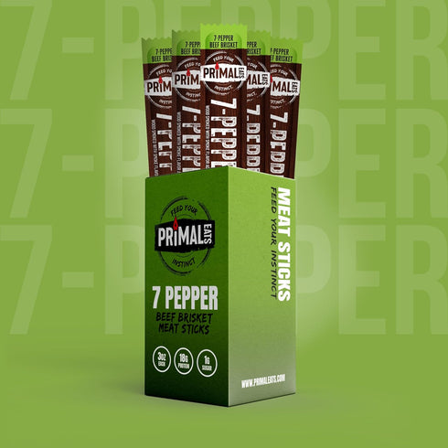 7-Pepper 100% 3oz 10-Pack 18g Primal Eats Beef Brisket Meat Sticks, - Lean Meat Protein Keto, Paleo, Carnivore, Gluten