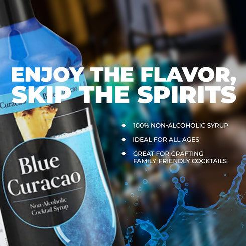 ATREVO 1 Blue Curacao Syrup Non Alcoholic - Original Bitter Orange Citrus Flavor with Liquor Pourer Dispenser, Ideal