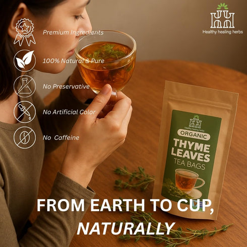 Healthy Healing Herbs 100% 100 Organic Thyme Leaf Tea Bags | Natural, Non-GMO | Pure Aromatic Herbal Tea | Bags