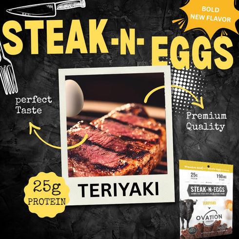 (25g 1.6oz Ovation Foods Steak-N-Eggs Beef Strips, Zero Sugar, High-Protein Jerky premium protein), Gluten Free, KETO