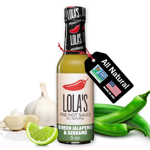 Lola’s Fine Hot Sauce - Green Jalapeño and Serrano, 5 Fl Oz, Family Recipe, All-Natural, Gluten-Free, Keto