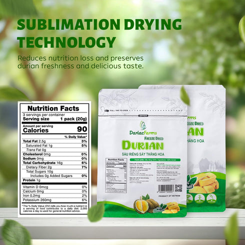 Pack 2 (0.7 Oz 6 Counts), DARLAC FARMS Freeze Dried Durian Bites x Premium Organic Crispy Crunchy Natural Healthy Fruit
