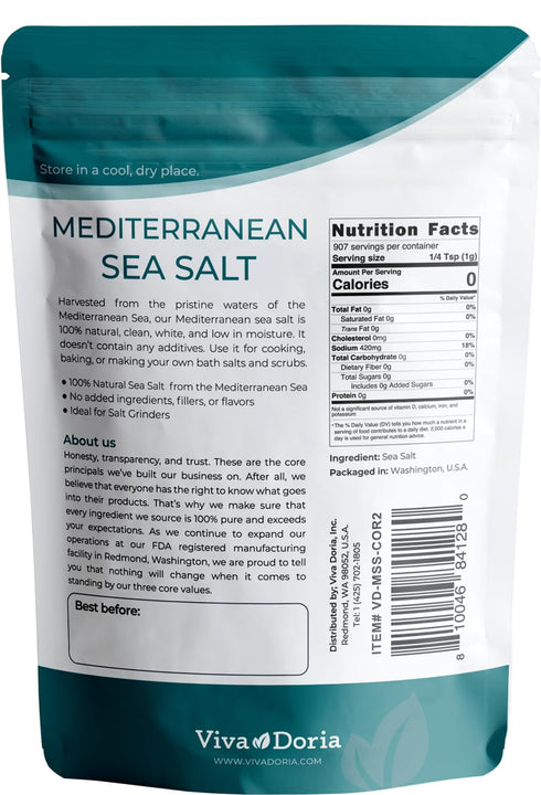 2 lb Viva Doria Mediterranean Sea Salt, Coarse Grain