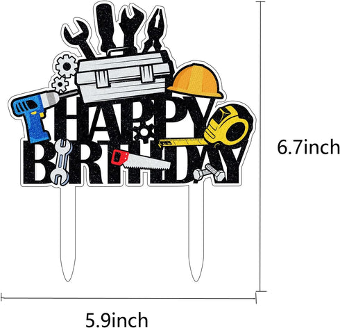 Tools Cake Topper - Acrylic Construction Theme for Engineer/Worker/Dad Birthday or Labor Day Party